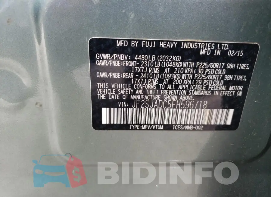 JF2SJADC5FH596718 Photo# 12