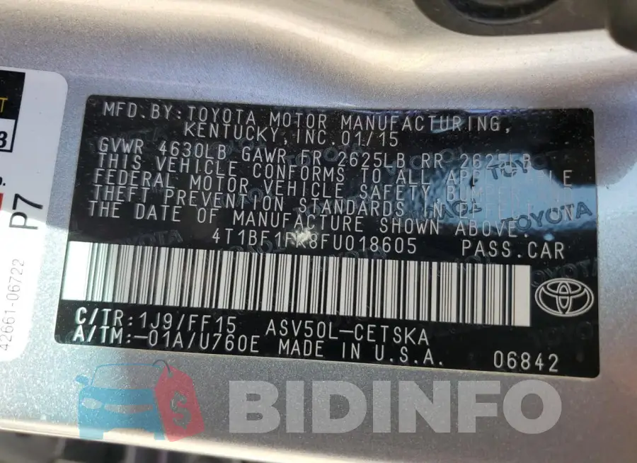 4T1BF1FK8FU018605 Photo# 12