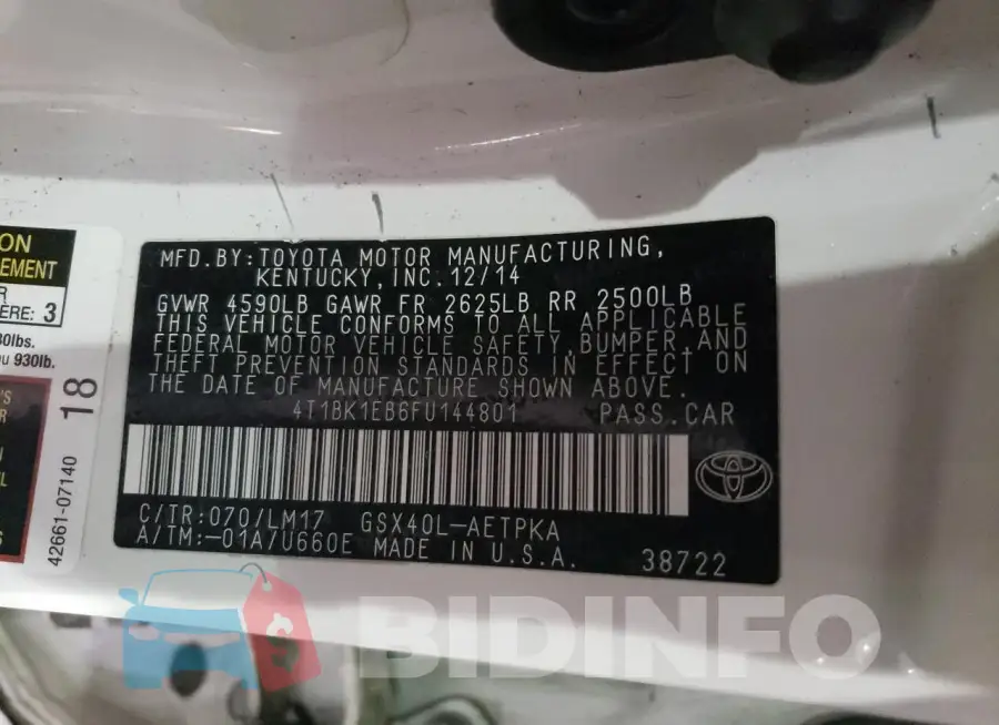 4T1BK1EB6FU144801 Photo# 13