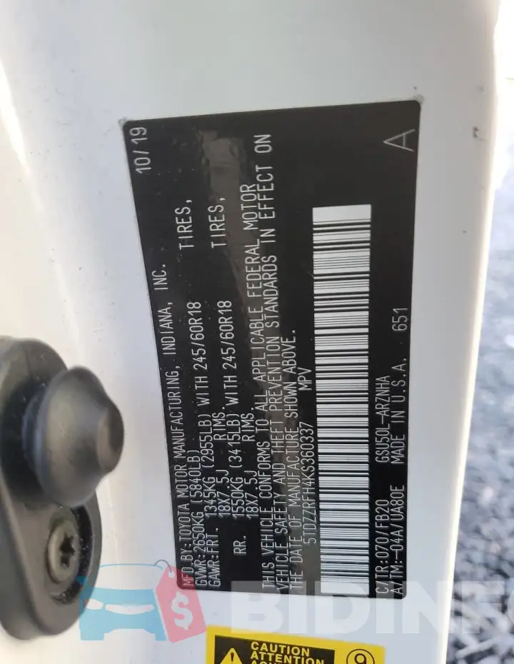 5TDZZRFH4KS360337 Photo# 12