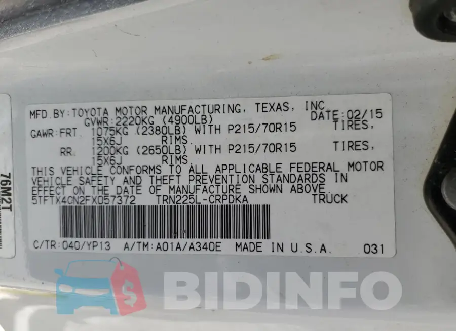 5TFTX4CN2FX057372 Photo# 12