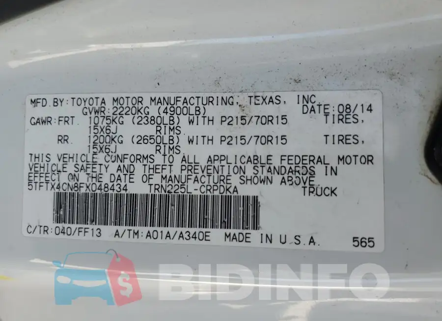 5TFTX4CN8FX048434 Photo# 12