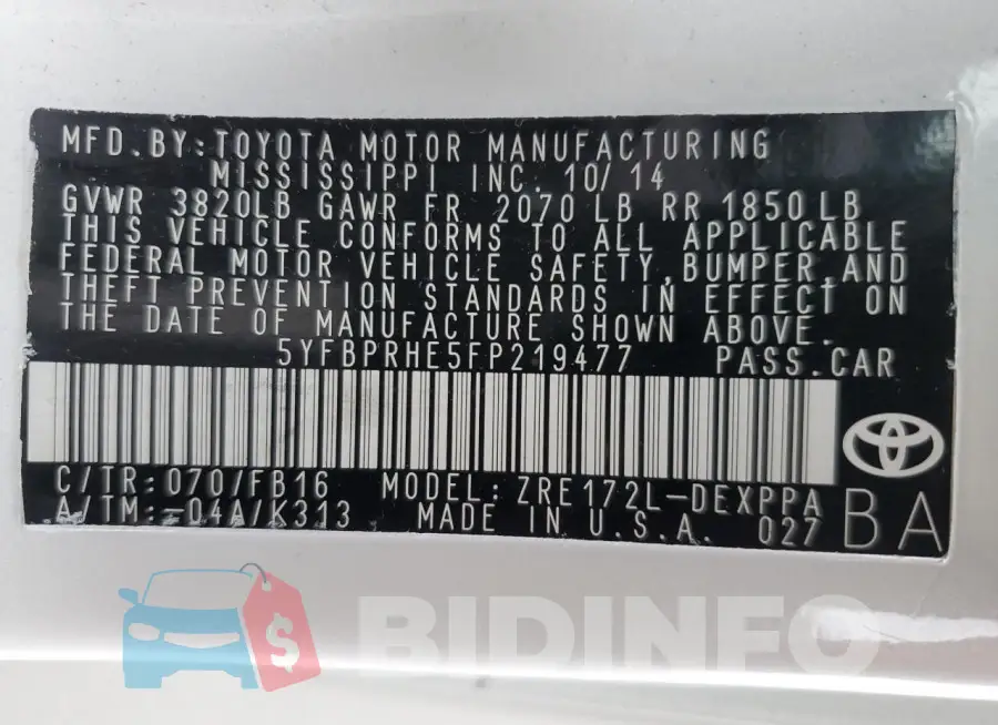 5YFBPRHE5FP219477 Photo# 12