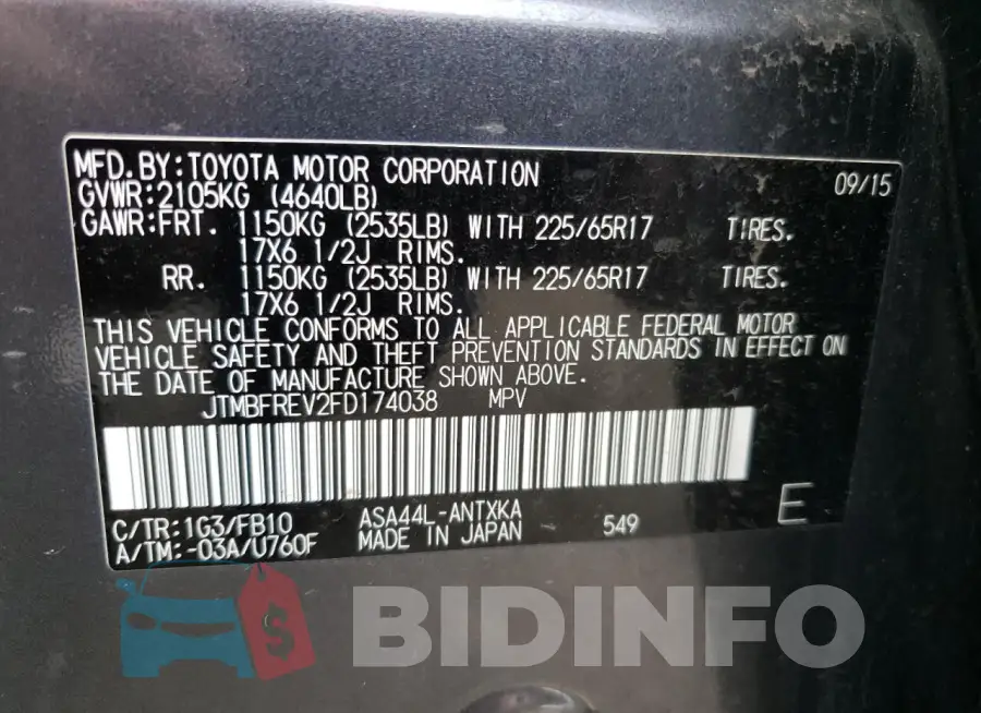 JTMBFREV2FD174038 Photo# 12