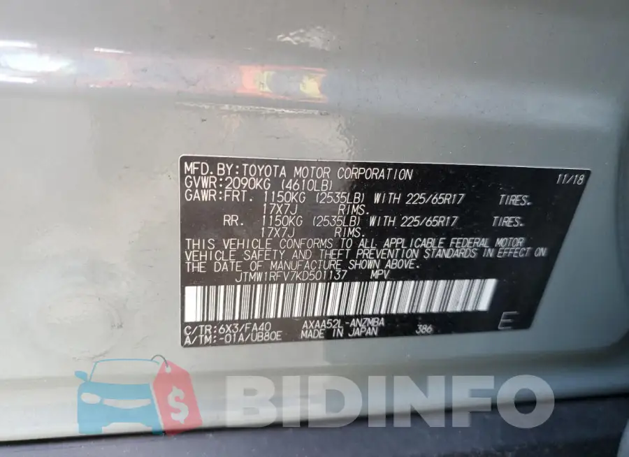 JTMW1RFV7KD501137 Photo# 13