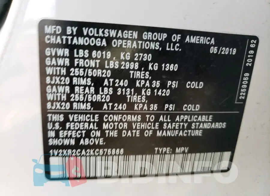 1V2XR2CA2KC575866 Photo# 13
