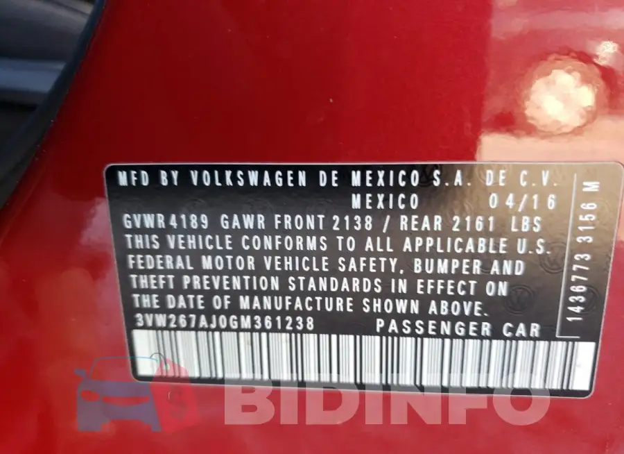 3VW267AJ0GM361238 Photo# 12