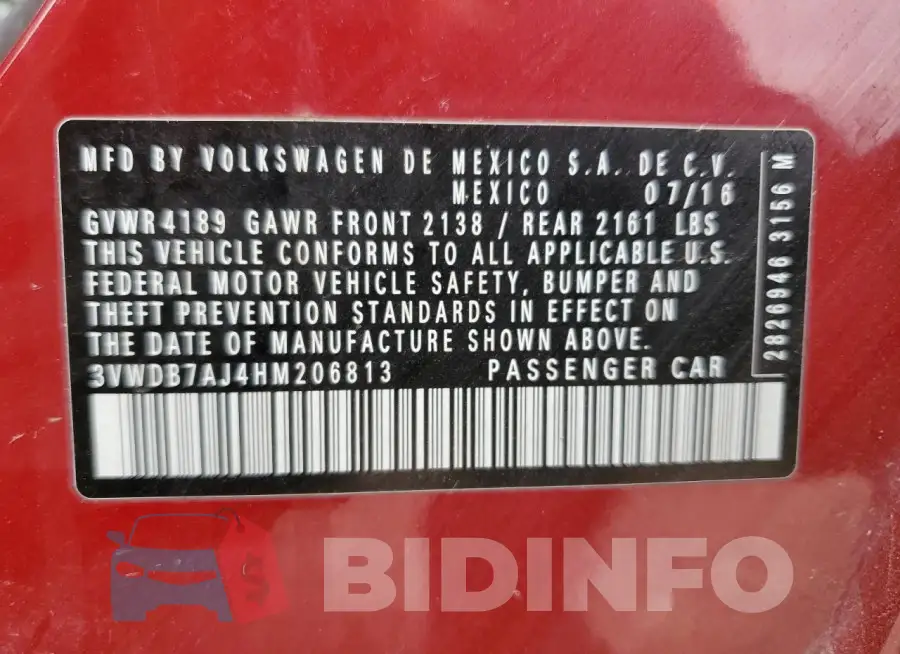 3VWDB7AJ4HM206813 Photo# 12