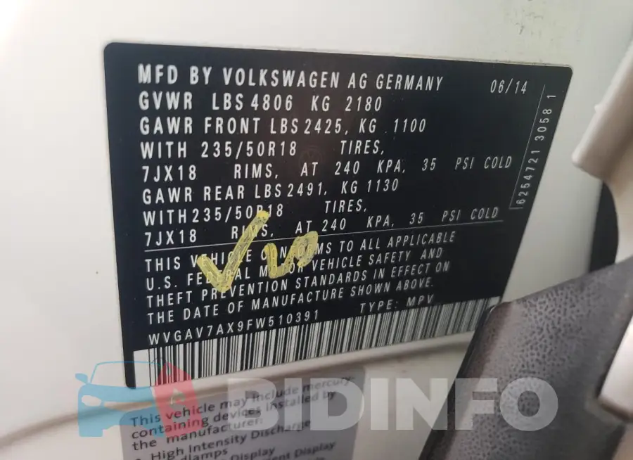 WVGAV7AX9FW510391 Photo# 12