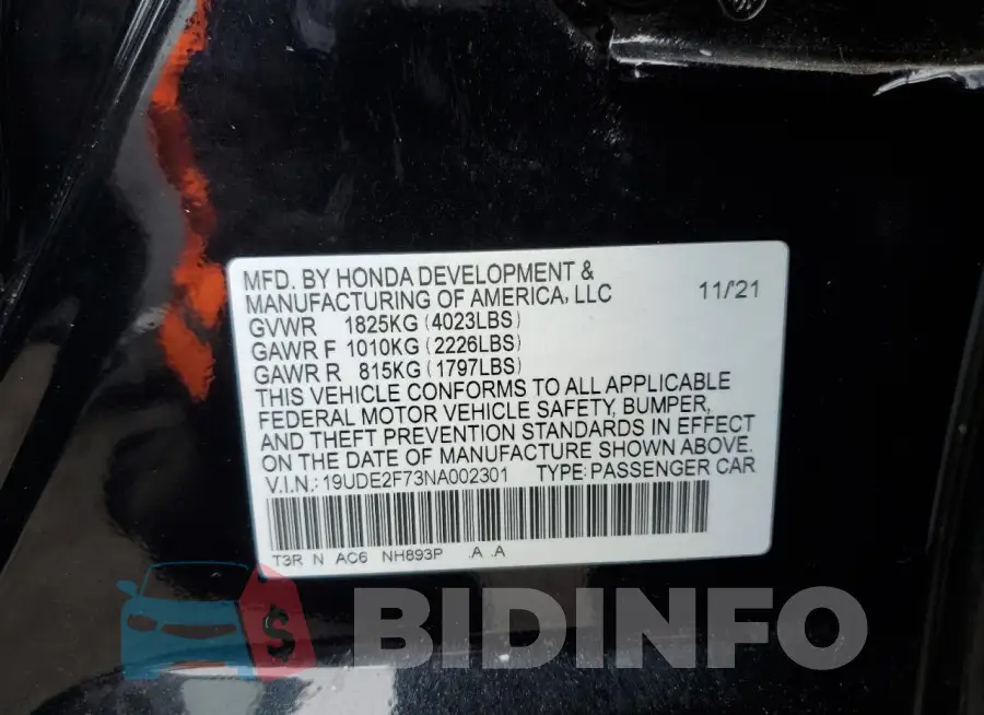 19UDE2F73NA002301 Photo# 12