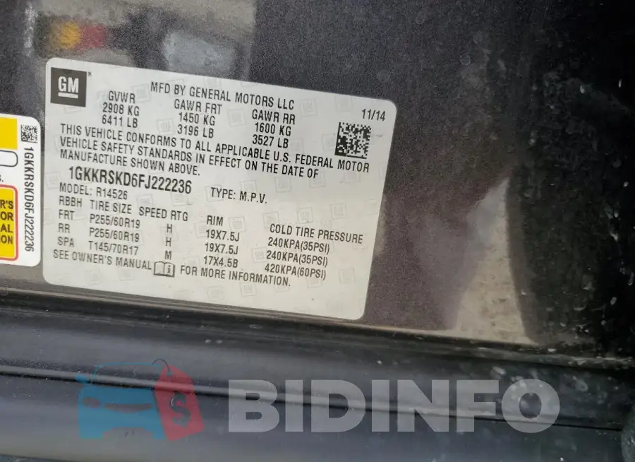 1GKKRSKD6FJ222236 Photo# 13