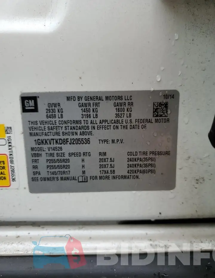 1GKKVTKD8FJ205536 Photo# 14