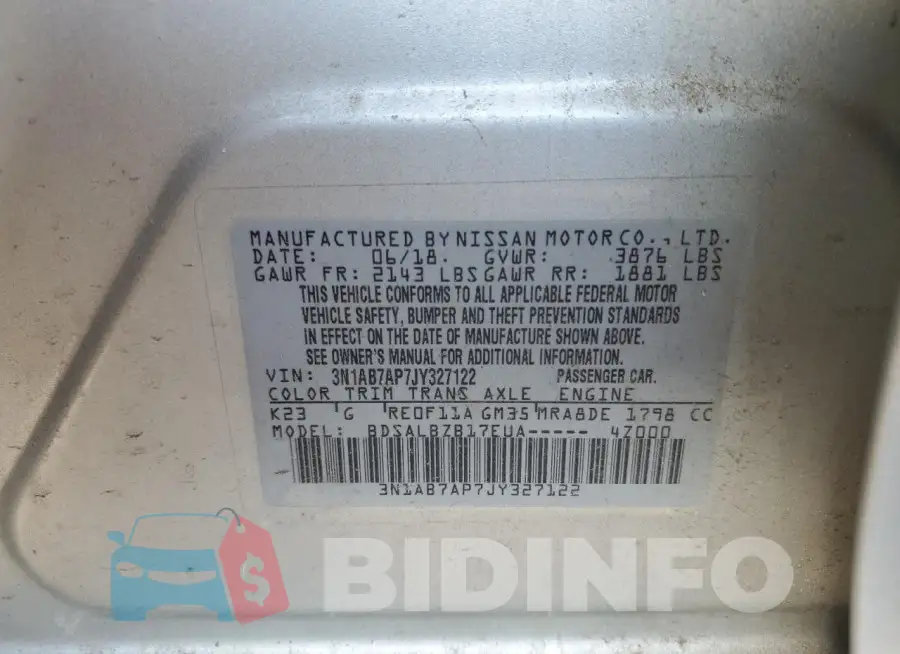 3N1AB7AP7JY327122 Photo# 12