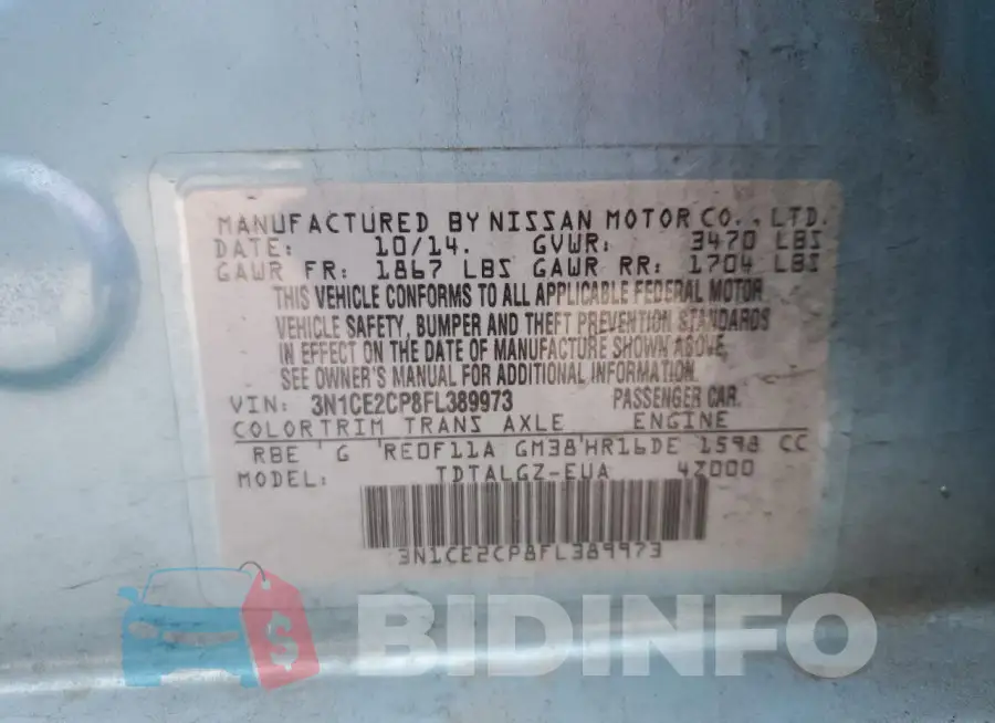 3N1CE2CP8FL389973 Photo# 12