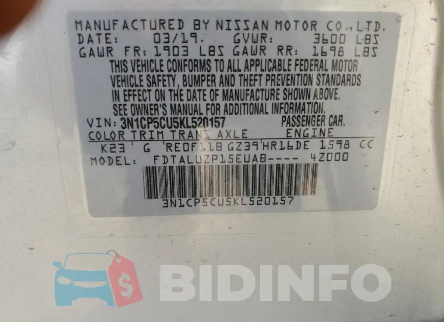 3N1CP5CU5KL520157 Photo# 14