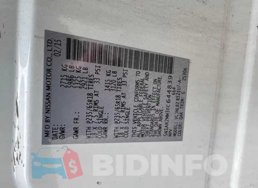 5N1AR2MM3FC644839 Photo# 10