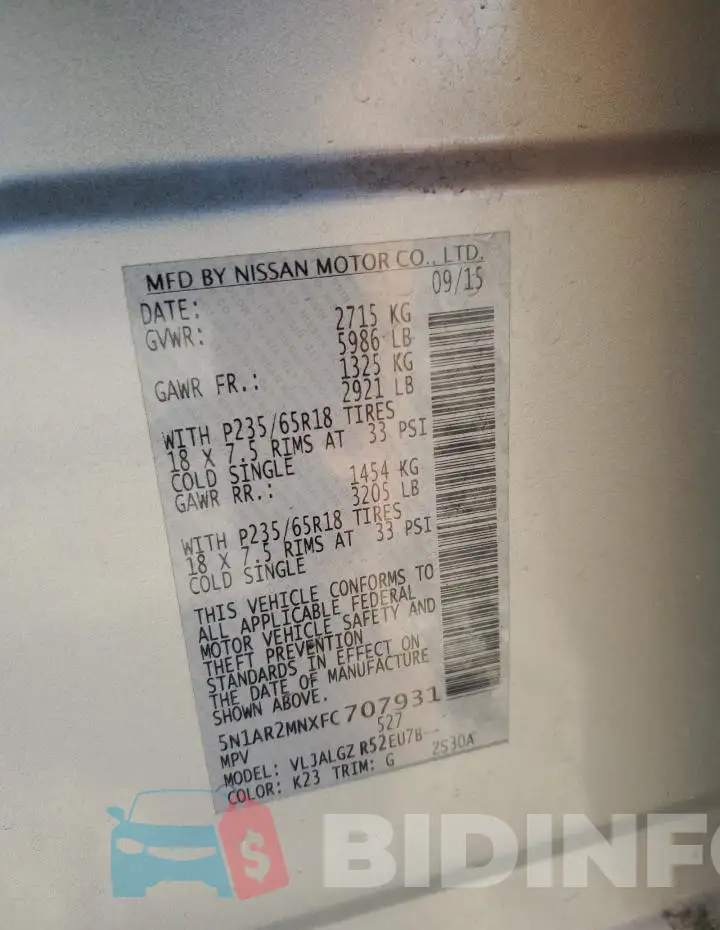 5N1AR2MNXFC707931 Photo# 13