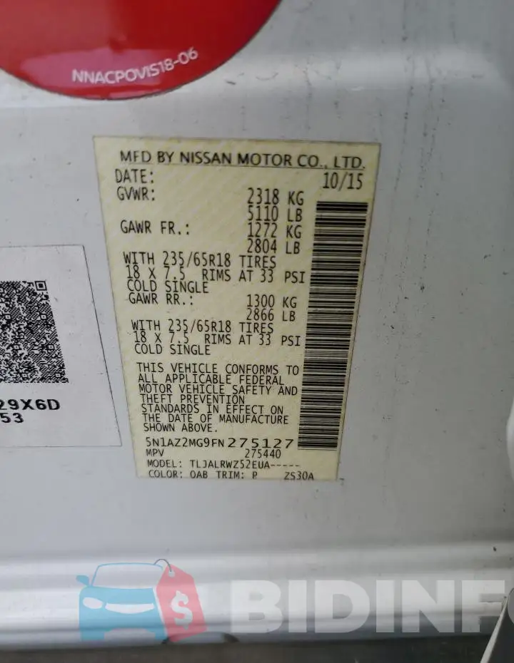 5N1AZ2MG9FN275127 Photo# 13