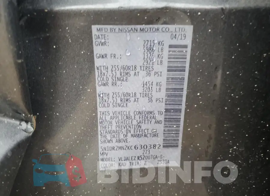 5N1DR2MN2KC630382 Photo# 13