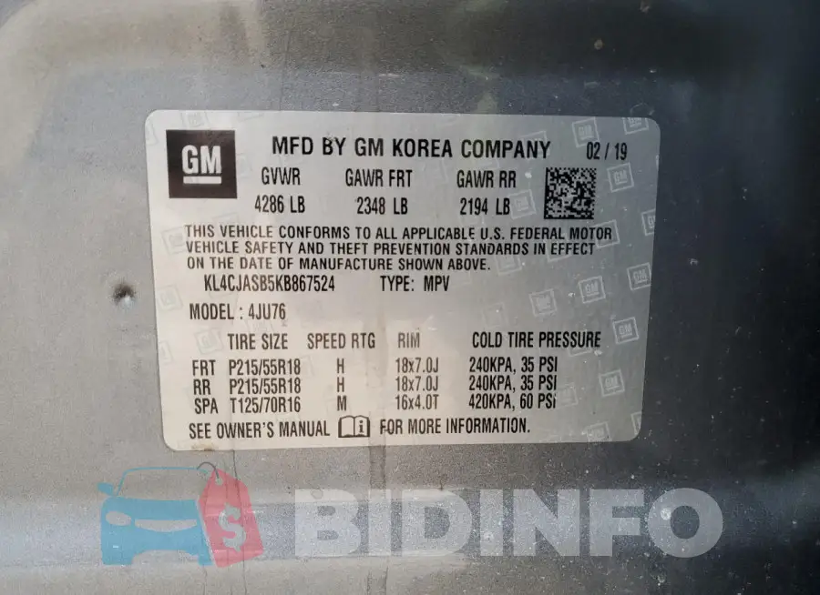 KL4CJASB5KB867524 Photo# 13