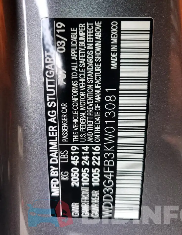 WDD3G4FB3KW013081 Photo# 12