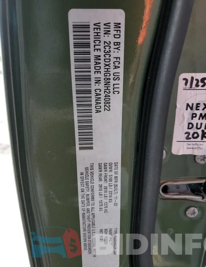 2C3CDXHG8NH240822 Photo# 13
