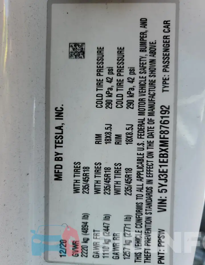 5YJ3E1EBXMF876192 Photo# 12