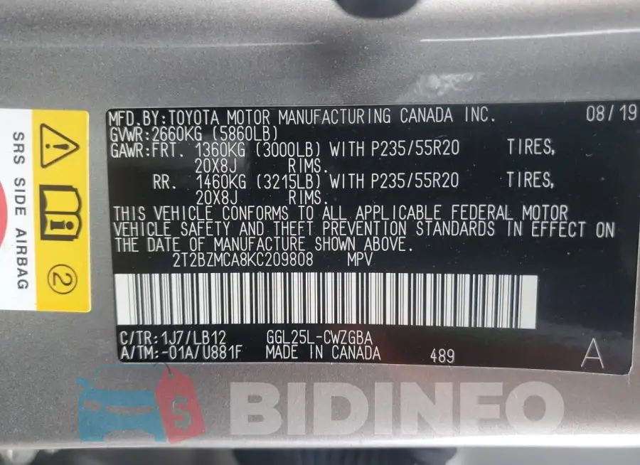 2T2BZMCA8KC209808 Photo# 13