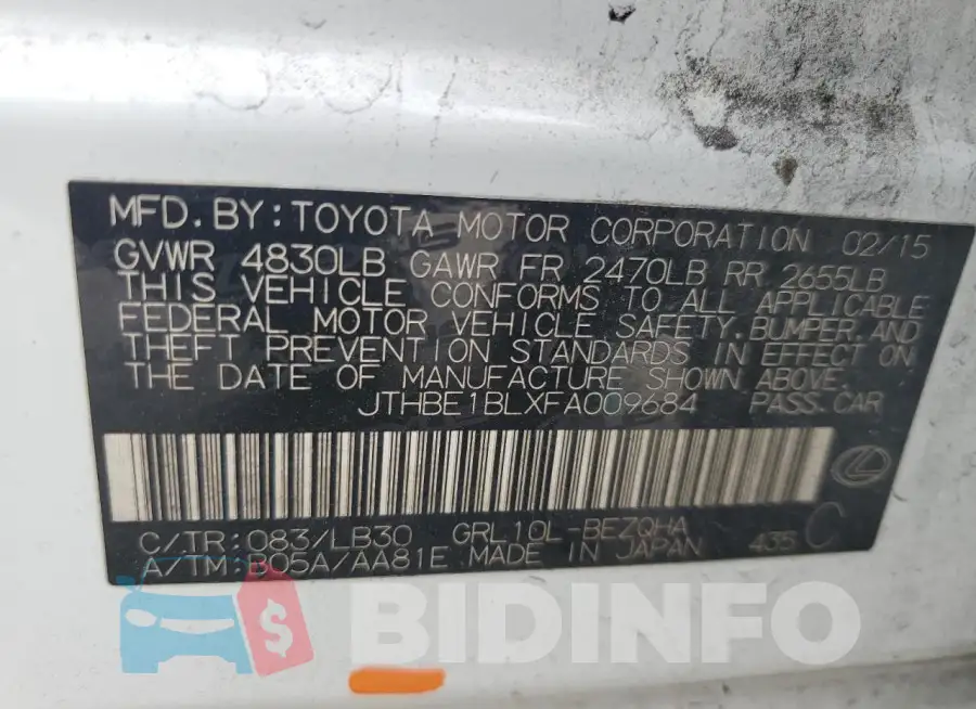 JTHBE1BLXFA009684 Photo# 13