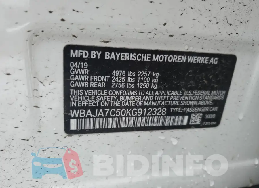 WBAJA7C50KG912328 Photo# 12