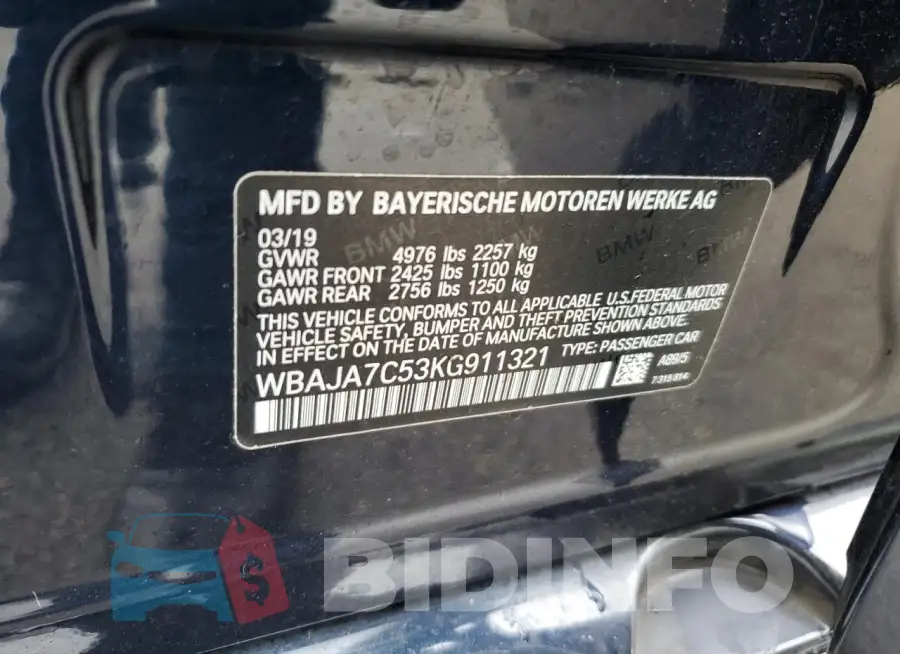 WBAJA7C53KG911321 Photo# 13