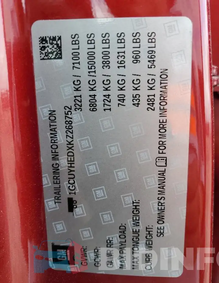 1GCUYHEDXKZ268752 Photo# 12