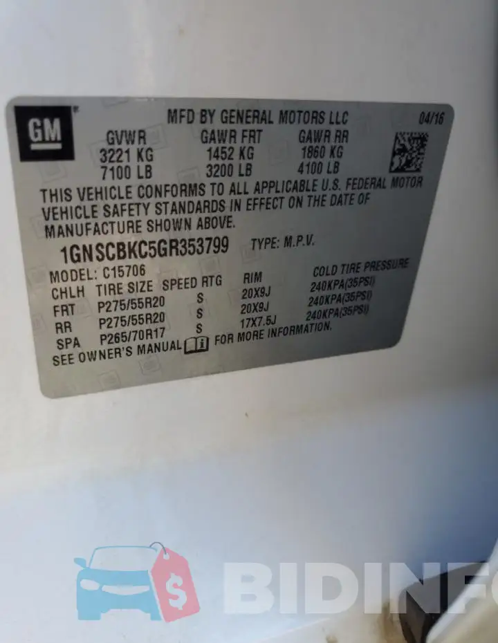 1GNSCBKC5GR353799 Photo# 13