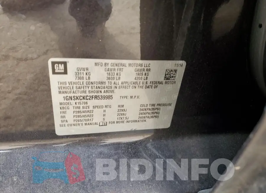 1GNSKCKC2FR539985 Photo# 13