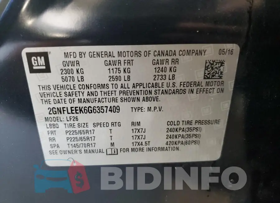 2GNFLEEK6G6357409 Photo# 13