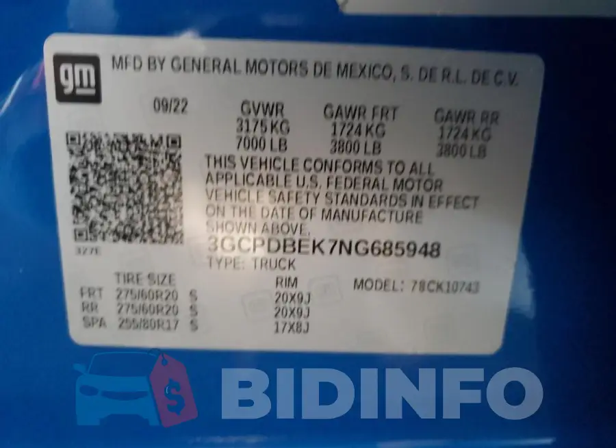 3GCPDBEK7NG685948 Photo# 12