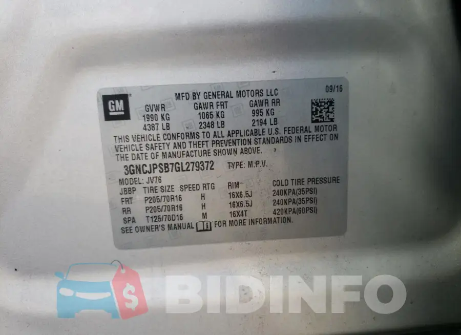 3GNCJPSB7GL279372 Photo# 14