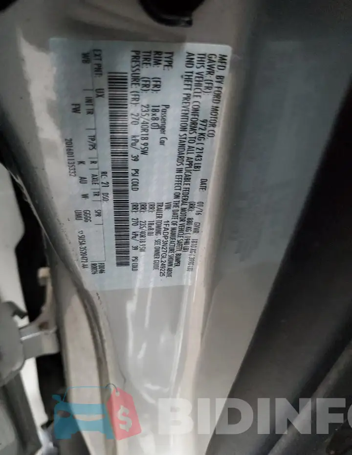 1FADP3N27GL249225 Photo# 13
