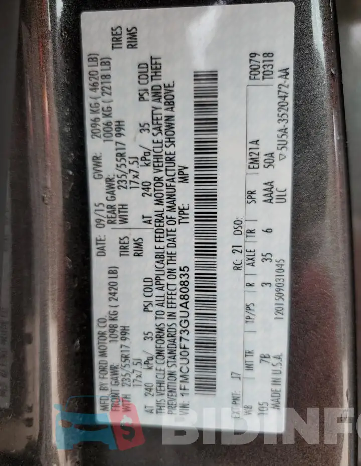 1FMCU0F73GUA80835 Photo# 14