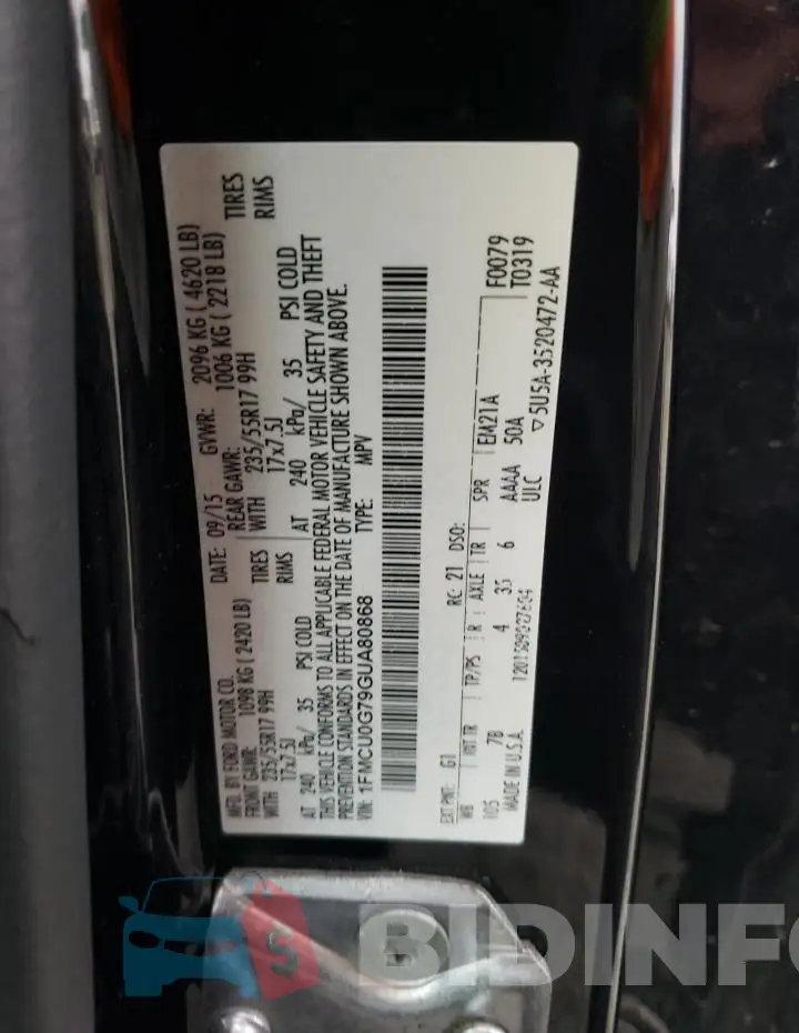 1FMCU0G79GUA80868 Photo# 12