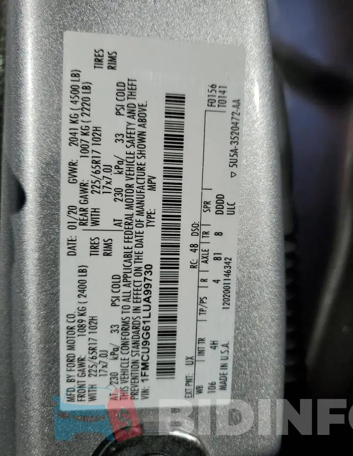 1FMCU9G61LUA99730 Photo# 14