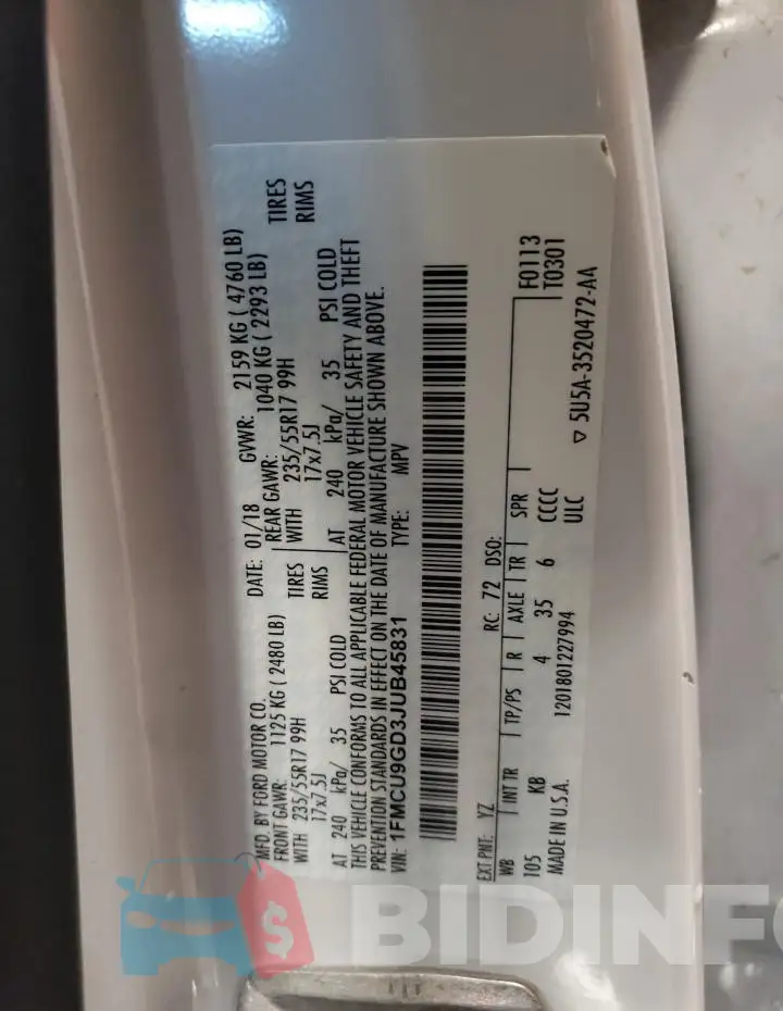 1FMCU9GD3JUB45831 Photo# 13