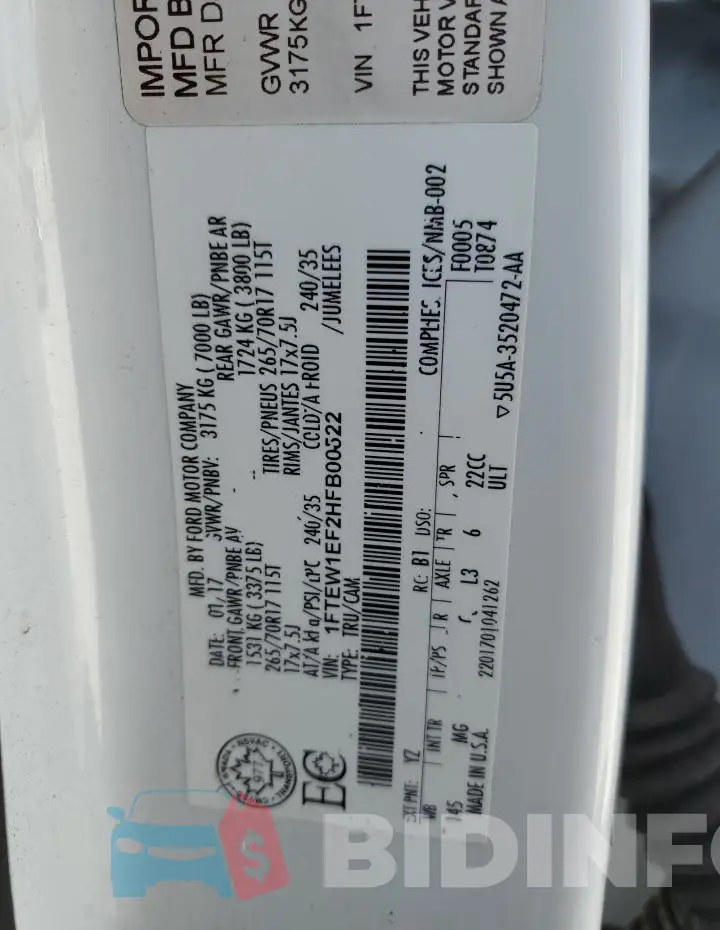 1FTEW1EF2HFB00522 Photo# 12
