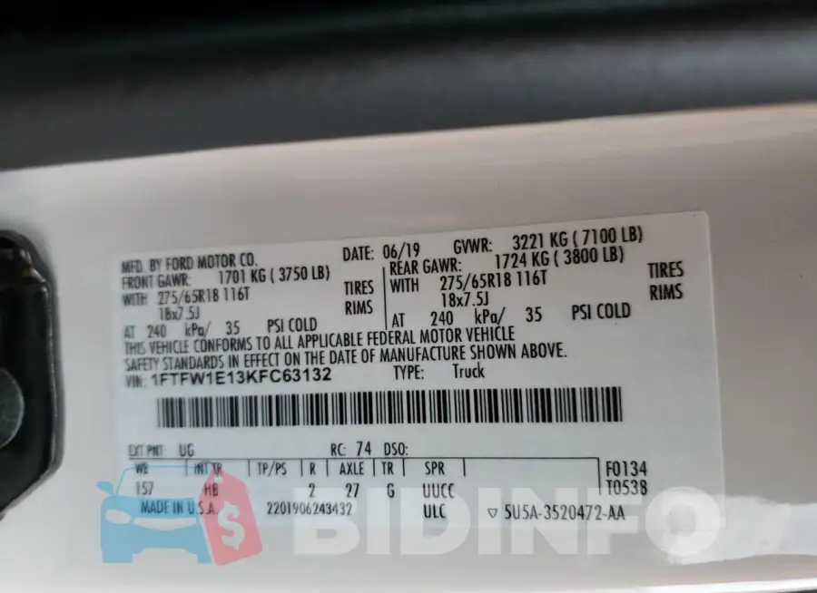 1FTFW1E13KFC63132 Photo# 12