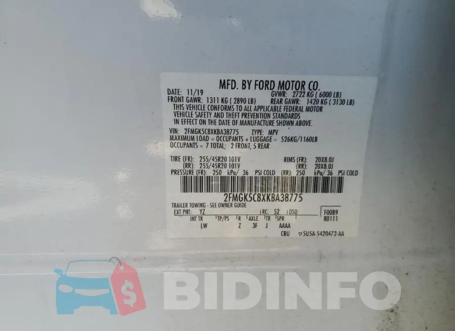 2FMGK5C8XKBA38775 Photo# 13