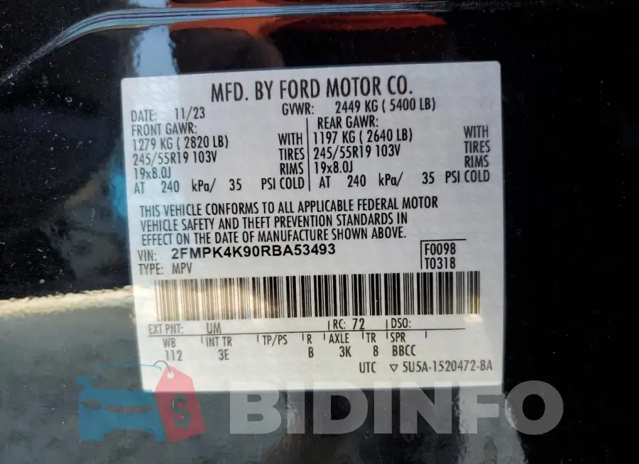 2FMPK4K90RBA53493 Photo# 12