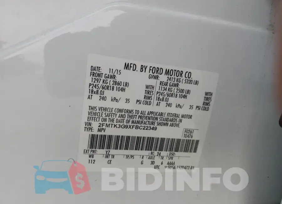 2FMTK3G9XFBC22349 Photo# 14