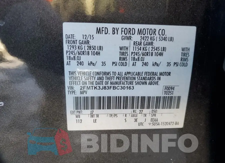 2FMTK3J83FBC30163 Photo# 13
