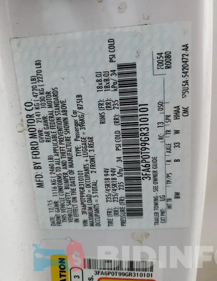 3FA6P0T99GR310101 Photo# 12