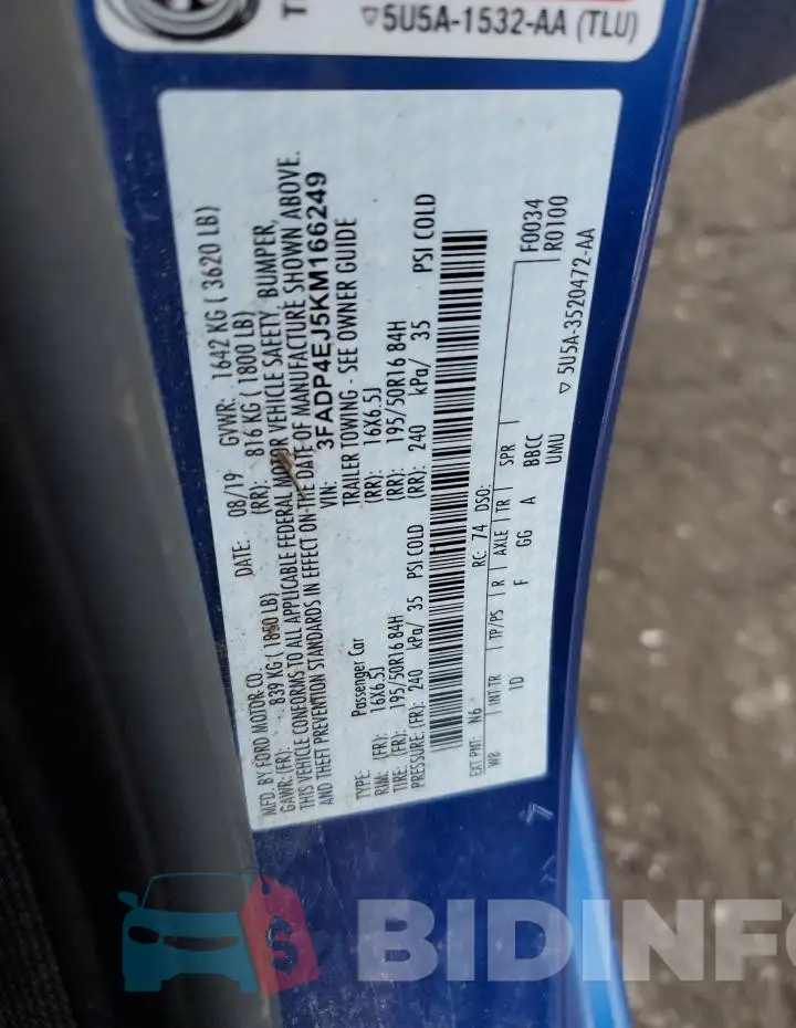 3FADP4EJ5KM166249 Photo# 12